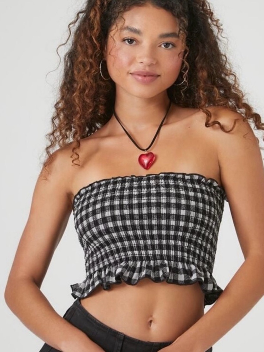 Forever 21 Gingham Ruffle Cropped Tube Top